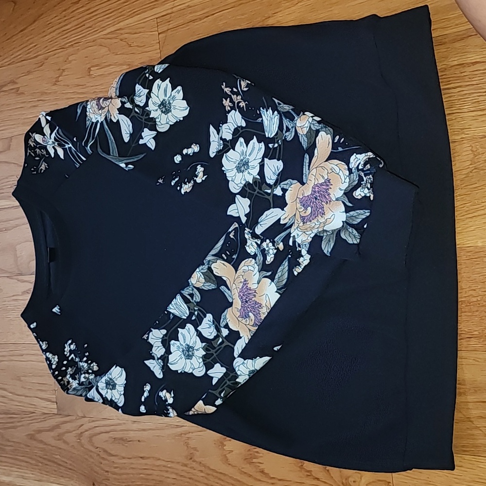 Shein Navy Floral Long Sleeve Blouse